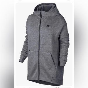 Nike Women's Sportswear Tech Fleece Cape Hoodie Carbon Heather Size S